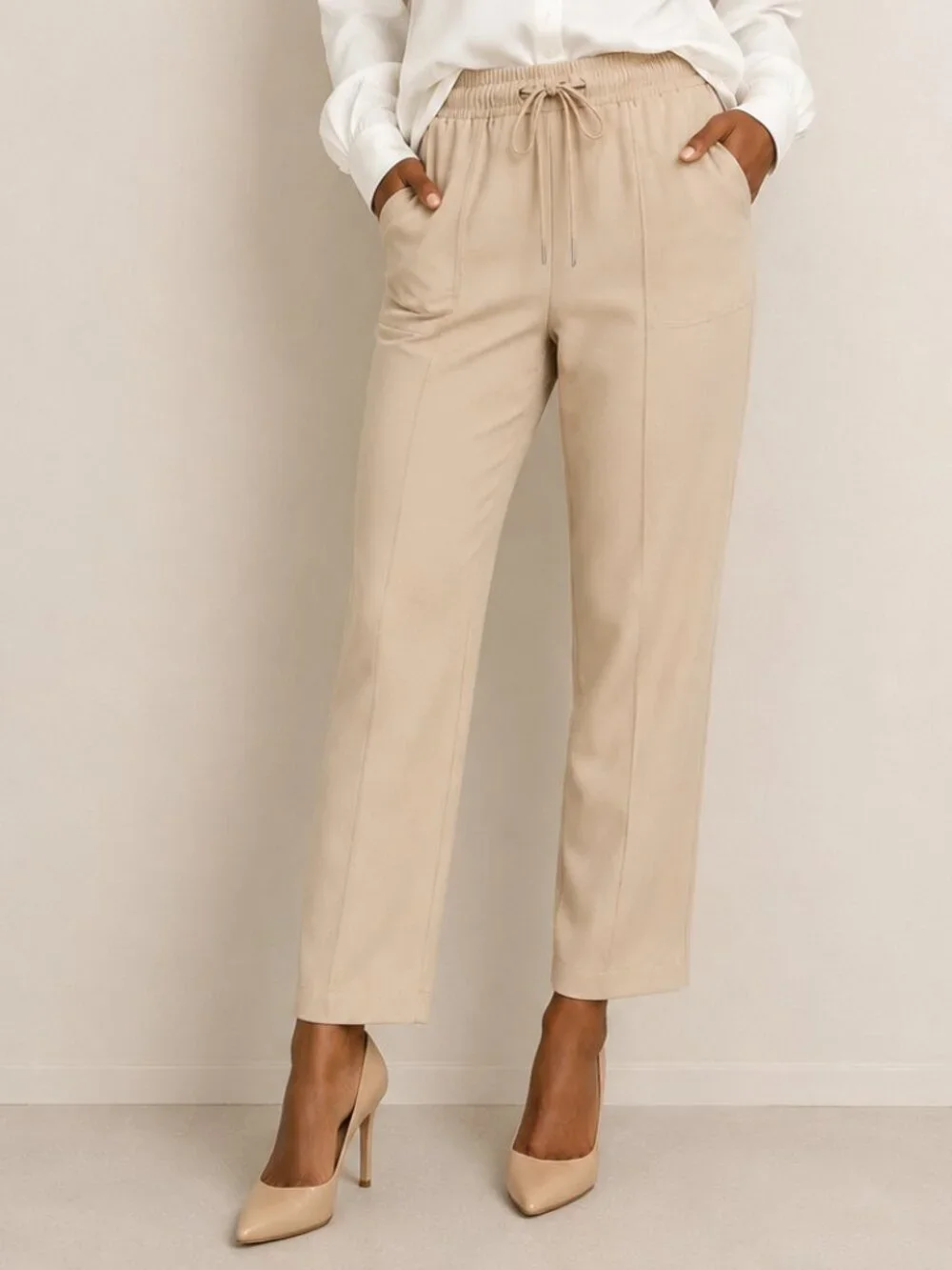 7 For All Mankind Women's Tan Pull-On Elastic Waist Trousers (Small)